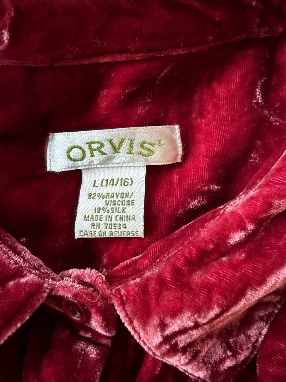 Orvis Velvet Button-Front Blouse in Deep Rose Size Large - Picture 6 of 7